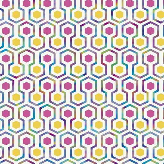 Noordwand Good Vibes Wallpaper Hexagon Pattern Pink and Yellow