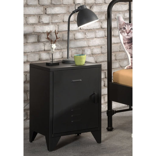 Vipack Nightstand Bronxx with Door Metal Matte Black
