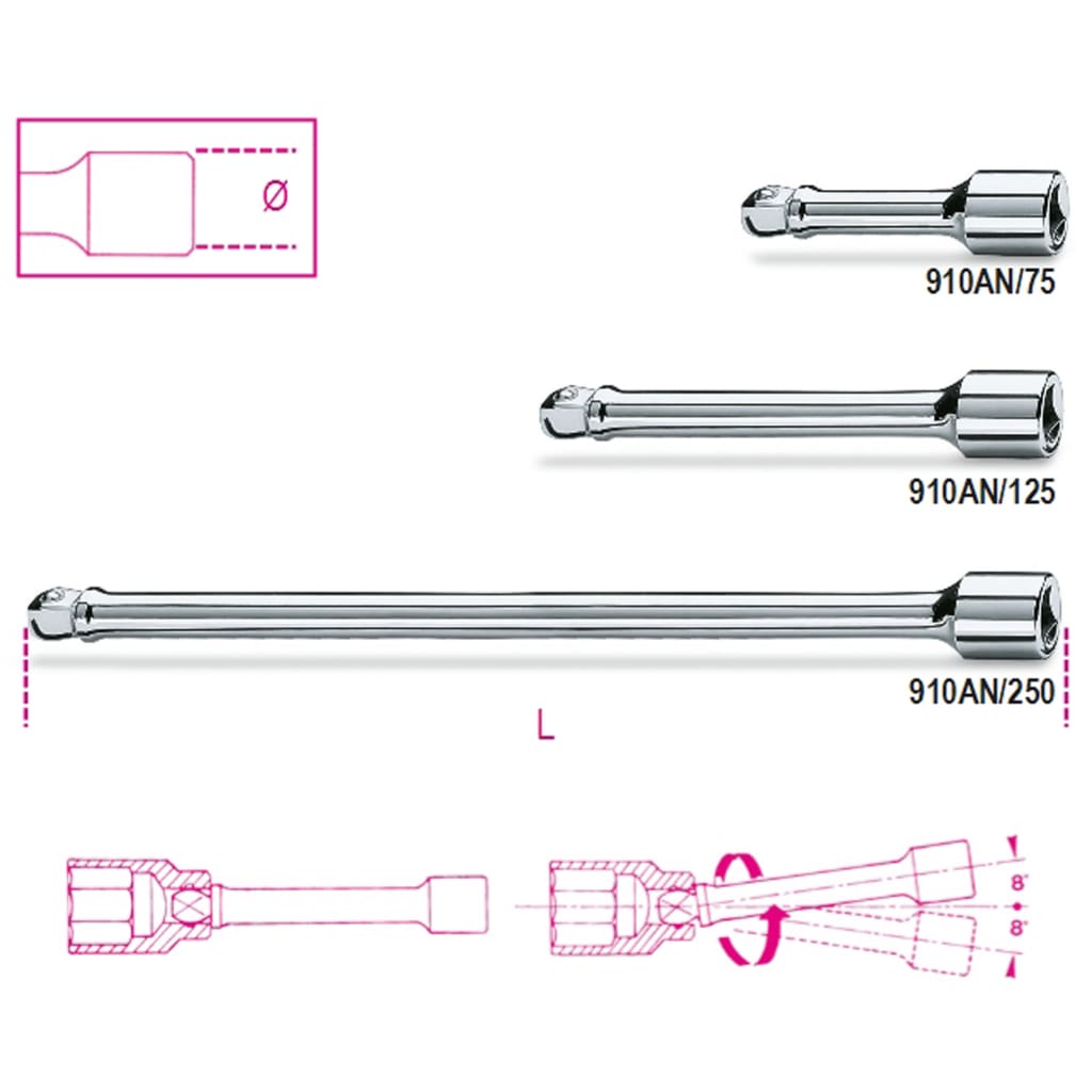 Beta Tools 3/8 Wobble Extension Bar 910AN/250