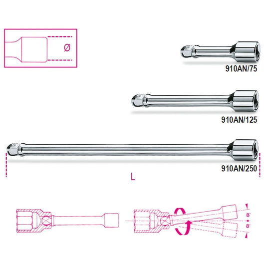 Beta Tools 3/8 Wobble Extension Bar 910AN/250