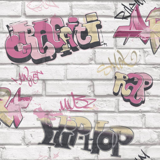 Noordwand Urban Friends & Coffee Wallpaper Graffity Pink and White