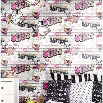 Noordwand Urban Friends & Coffee Wallpaper Graffity Pink and White