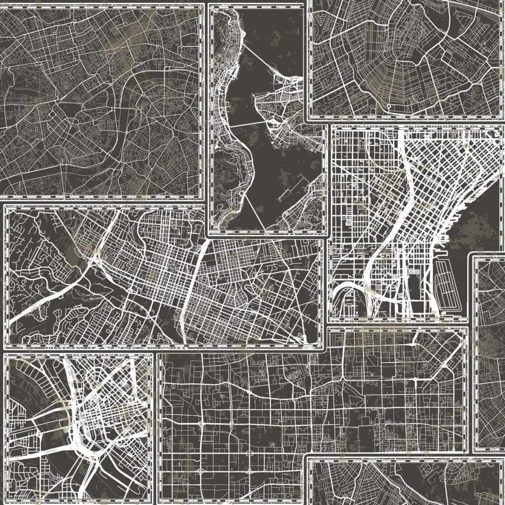 Noordwand Urban Friends & Coffee Wallpaper City Maps Black and Grey