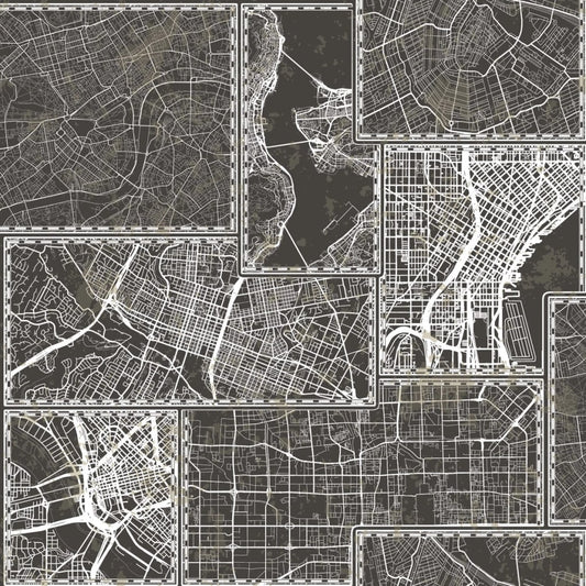 Noordwand Urban Friends & Coffee Wallpaper City Maps Black and Grey