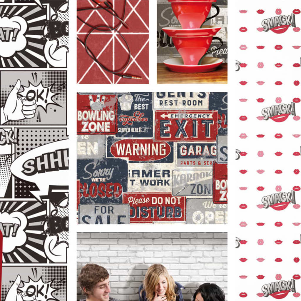Noordwand Urban Friends & Coffee Wallpaper Billboards Small Blue and Red