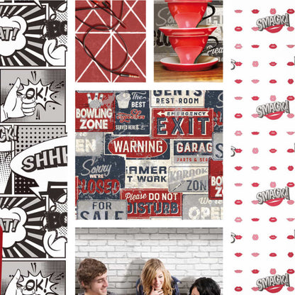 Noordwand Urban Friends & Coffee Wallpaper Billboards Small Blue and Red