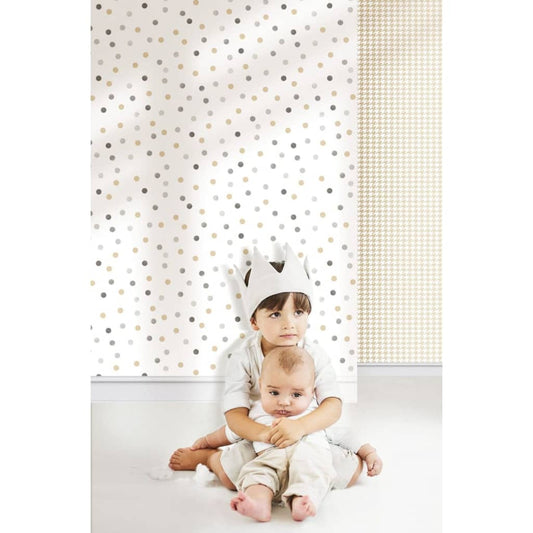 Noordwand Wallpaper Mondo baby Confetti Dots White, Grey and Beige