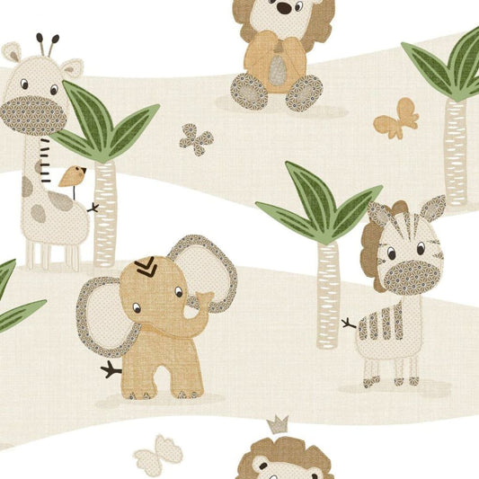 Noordwand Wallpaper Mondo baby Jungle Animals Brown and Beige