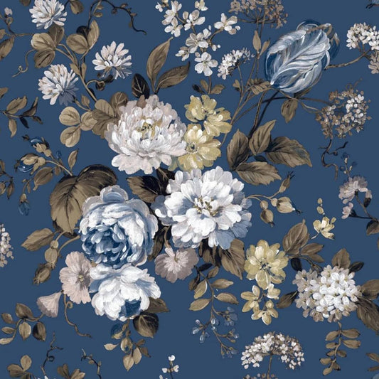 Noordwand Wallpaper Blooming Garden 6 Big Flowers Blue and Brown