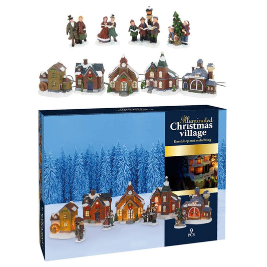 Ambiance 9 Piece Christmas Village Figures Set with Light