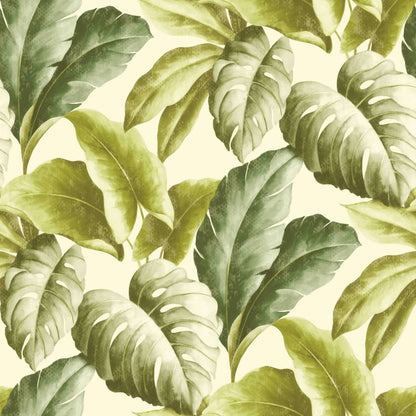 DUTCH WALLCOVERINGS Wallpaper Tropical Leaves Green and White