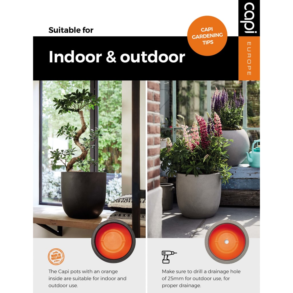 Capi Egg Planter "Nature Rib" 43x41 cm Dark Grey