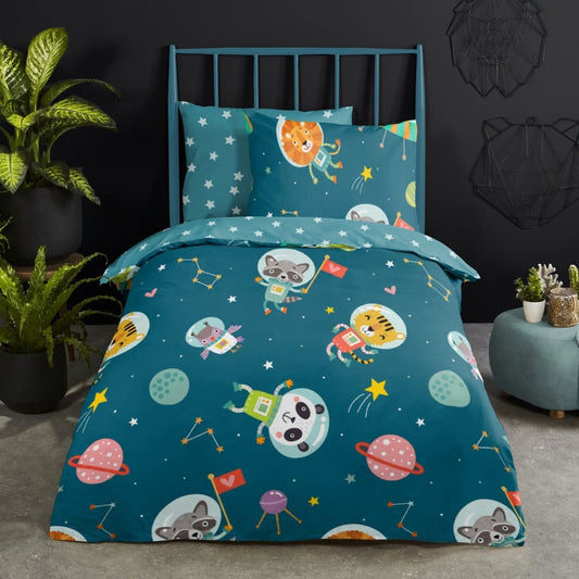 Good Morning Kids Duvet Cover SPACY 140x200/220 cm Petrol Blue
