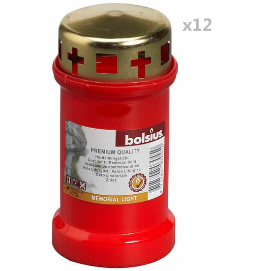 Bolsius 12x Memorial Lights with Cover No 3 Red