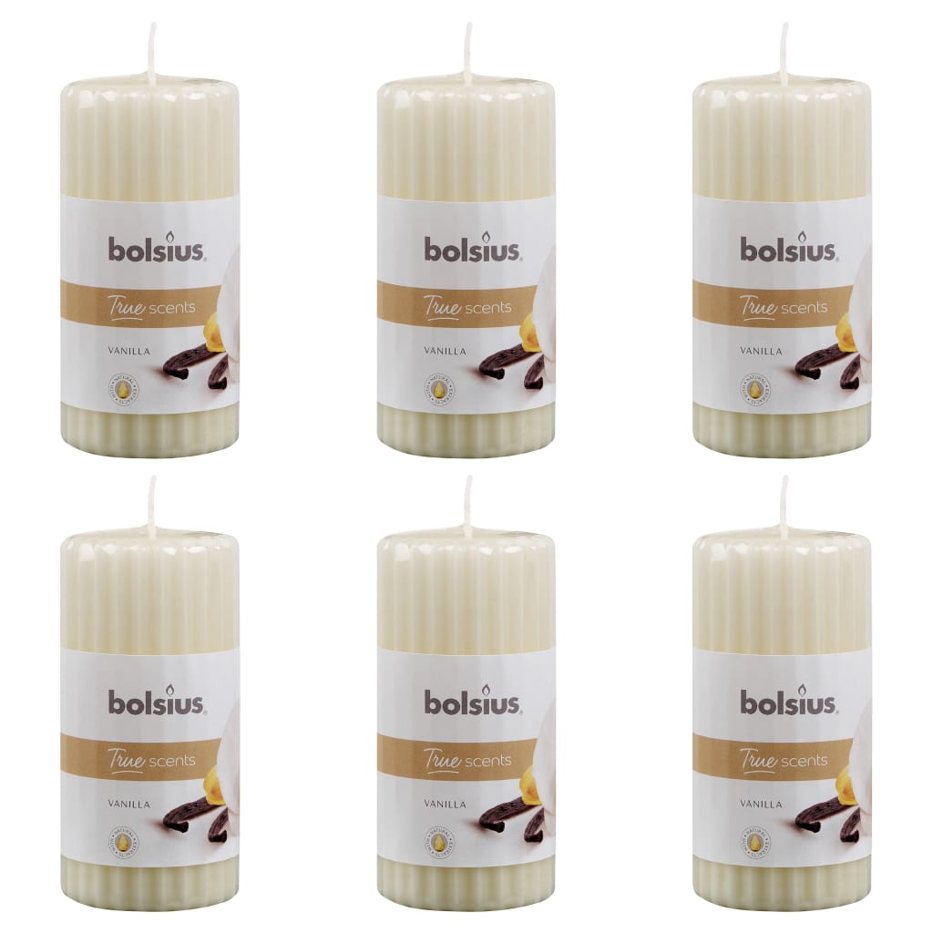 Bolsius Ribbed Pillar Scented Candles 6 pcs 120x58 mm Vanilla