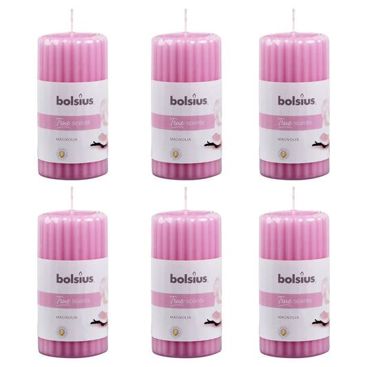 Bolsius Ribbed Pillar Scented Candles 6 pcs 120x58 mm Magnolia
