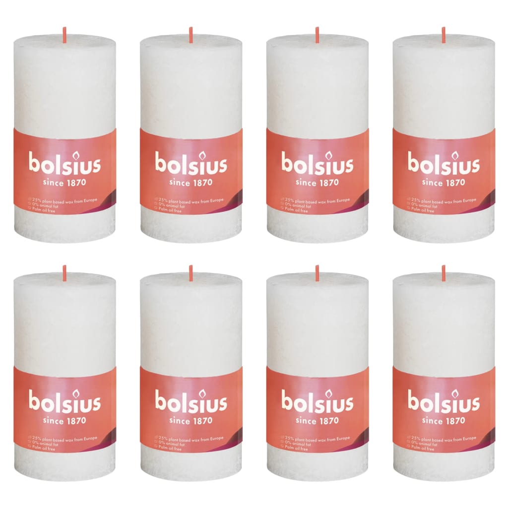 Bolsius Rustic Pillar Candles Shine 8 pcs 100x50 mm Soft Pearl