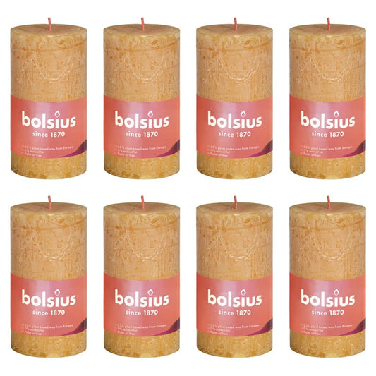 Bolsius Rustic Pillar Candles Shine 8 pcs 100x50 mm Honeycomb Yellow