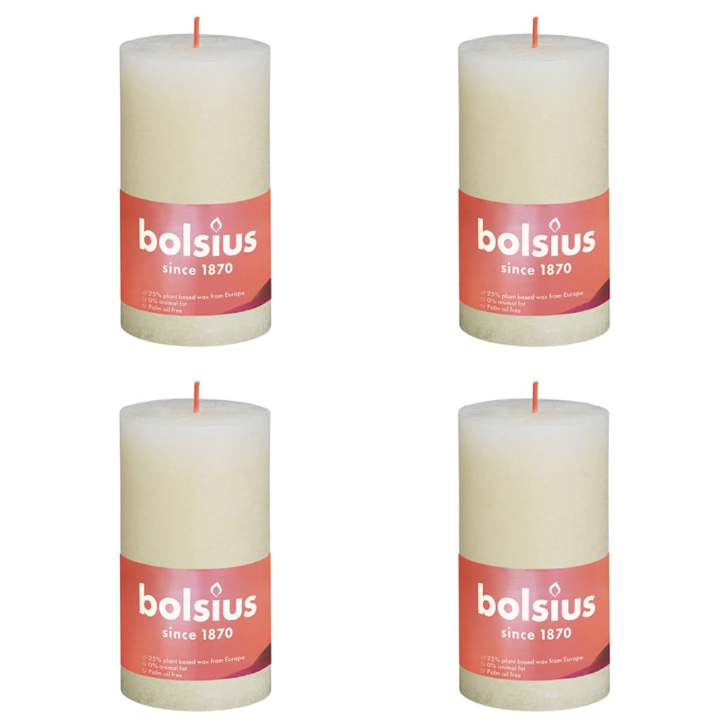Bolsius Rustic Pillar Candles Shine 4 pcs 130x68 mm Soft Pearl