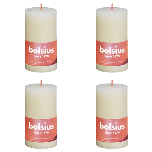 Bolsius Rustic Pillar Candles Shine 4 pcs 130x68 mm Soft Pearl