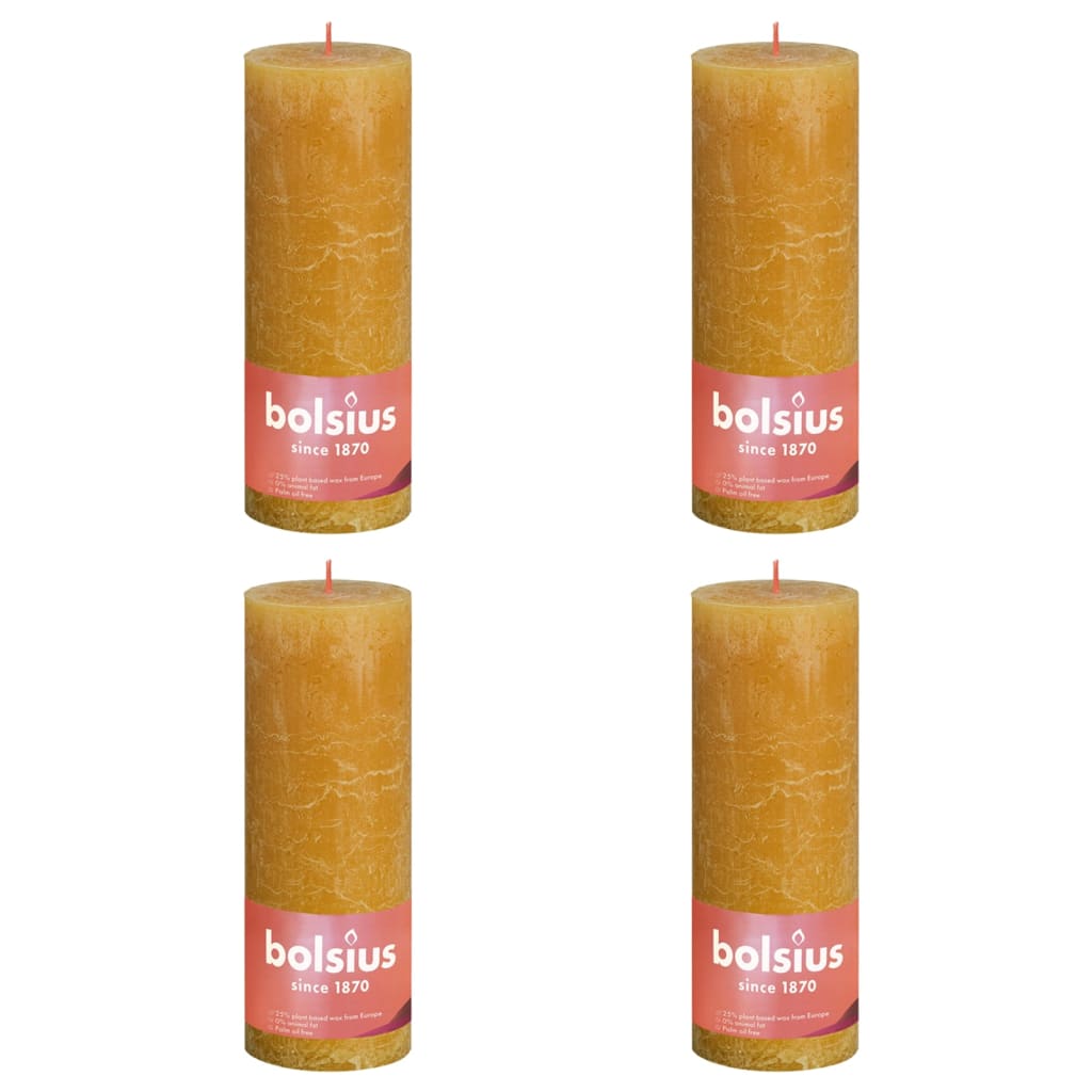 Bolsius Rustic Pillar Candles Shine 4 pcs 190x68 mm Honeycomb Yellow