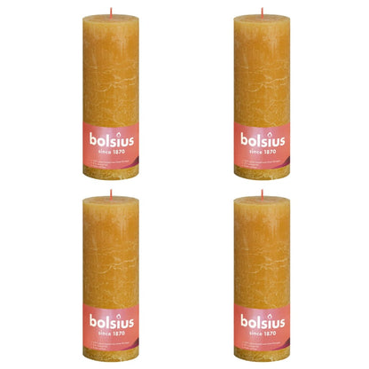 Bolsius Rustic Pillar Candles Shine 4 pcs 190x68 mm Honeycomb Yellow