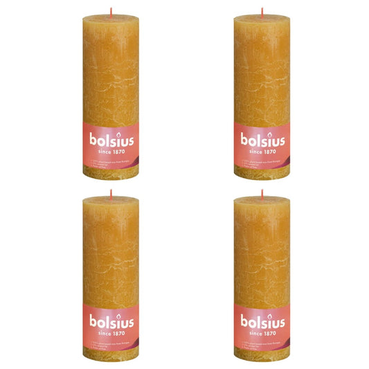 Bolsius Rustic Pillar Candles Shine 4 pcs 190x68 mm Honeycomb Yellow