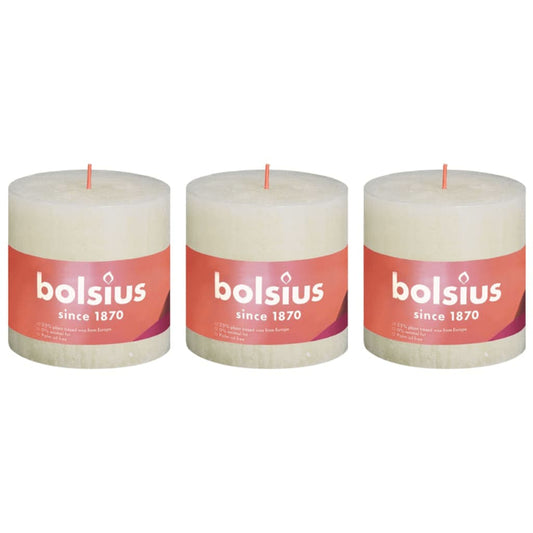 Bolsius Rustic Pillar Candles Shine 3 pcs 100x100 mm Soft Pearl