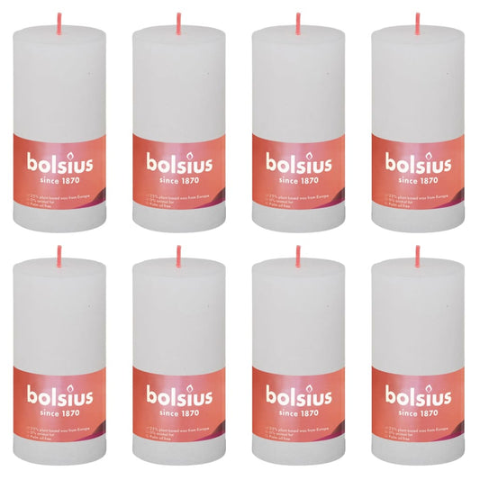 Bolsius Rustic Pillar Candles Shine 8 pcs 100x50 mm Cloudy White