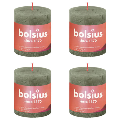 Bolsius Rustic Pillar Candles Shine 4 pcs 80x68 mm Fresh Olive