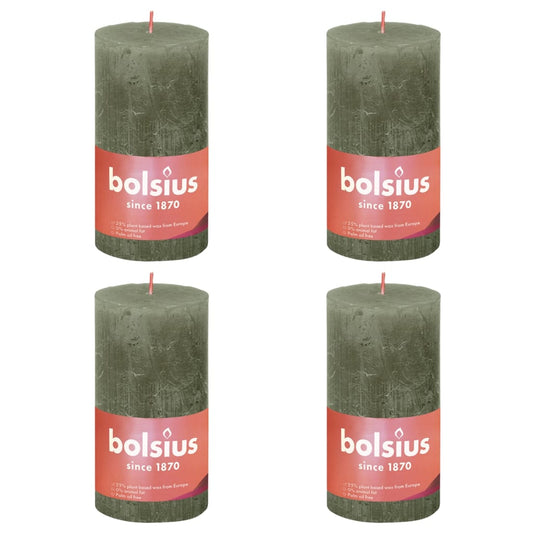 Bolsius Rustic Pillar Candles Shine 4 pcs 130x68 mm Fresh Olive