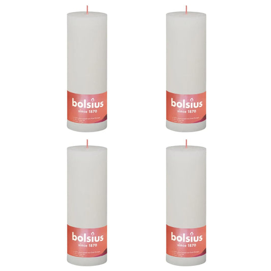 Bolsius Rustic Pillar Candles Shine 4 pcs 190x68 mm Cloudy White