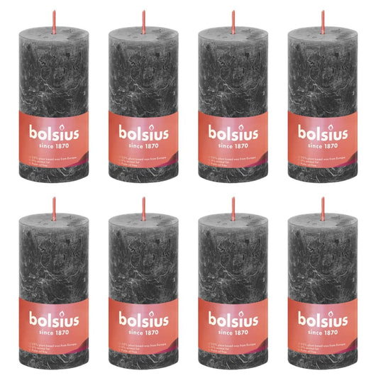 Bolsius Rustic Pillar Candles Shine 8 pcs 100x50 mm Stormy Grey