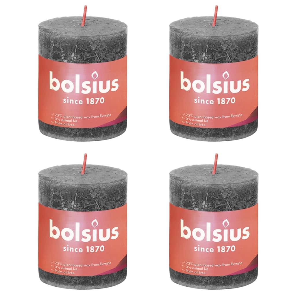 Bolsius Rustic Pillar Candles Shine 4 pcs 80x68 mm Stormy Grey
