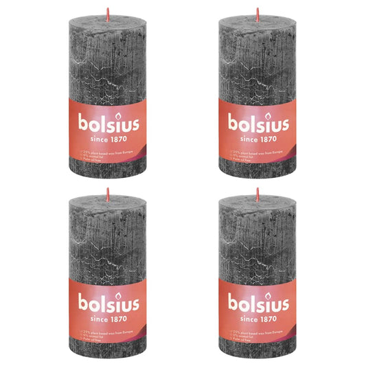 Bolsius Rustic Pillar Candles Shine 4 pcs 130x68 mm Stormy Grey