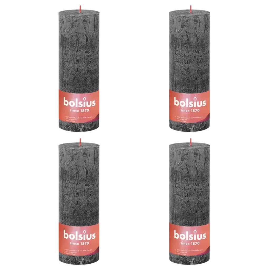 Bolsius Rustic Pillar Candles Shine 4 pcs 190x68 mm Stormy Grey