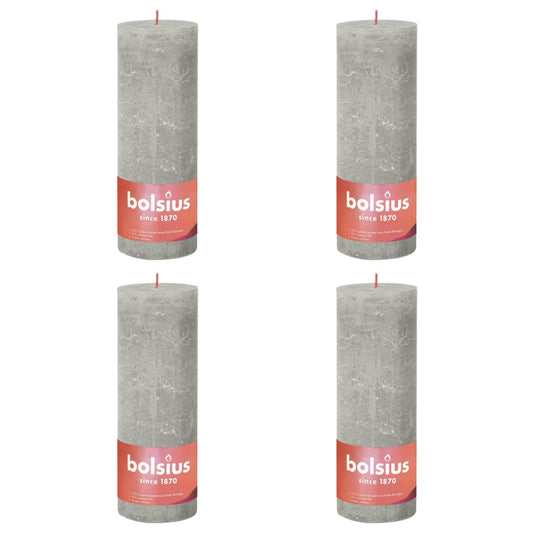 Bolsius Rustic Pillar Candles Shine 4 pcs 190x68 mm Sandy Grey