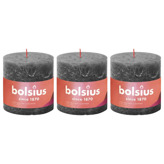 Bolsius Rustic Pillar Candles Shine 3 pcs 100x100 mm Stormy Grey
