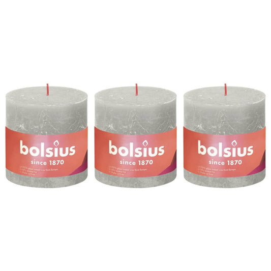 Bolsius Rustic Pillar Candles Shine 3 pcs 100x100 mm Sandy Grey