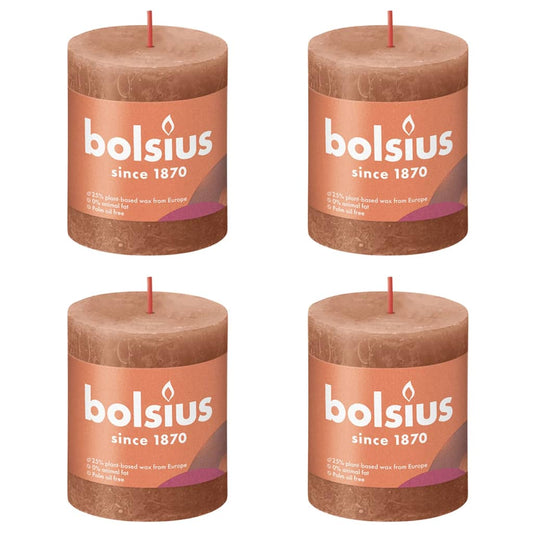 Bolsius Rustic Pillar Candles Shine 4 pcs 80x68 mm Rustic Pink