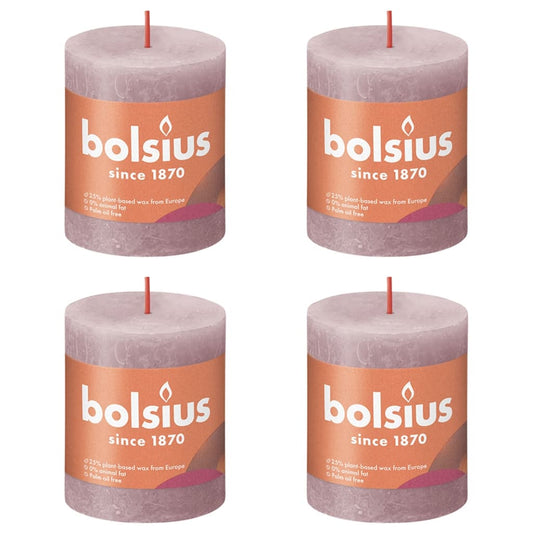 Bolsius Rustic Pillar Candles Shine 4 pcs 80x68 mm Ash Rose