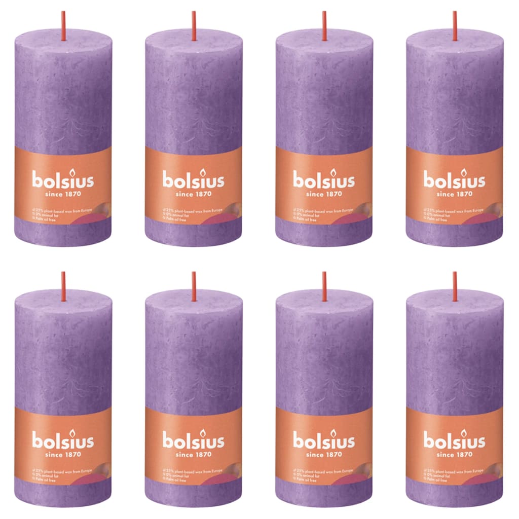 Bolsius Rustic Pillar Candles Shine 8 pcs 100x50 mm Vibrant Violet