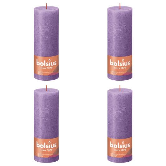 Bolsius Rustic Pillar Candles Shine 4 pcs 190x68 mm Vibrant Violet