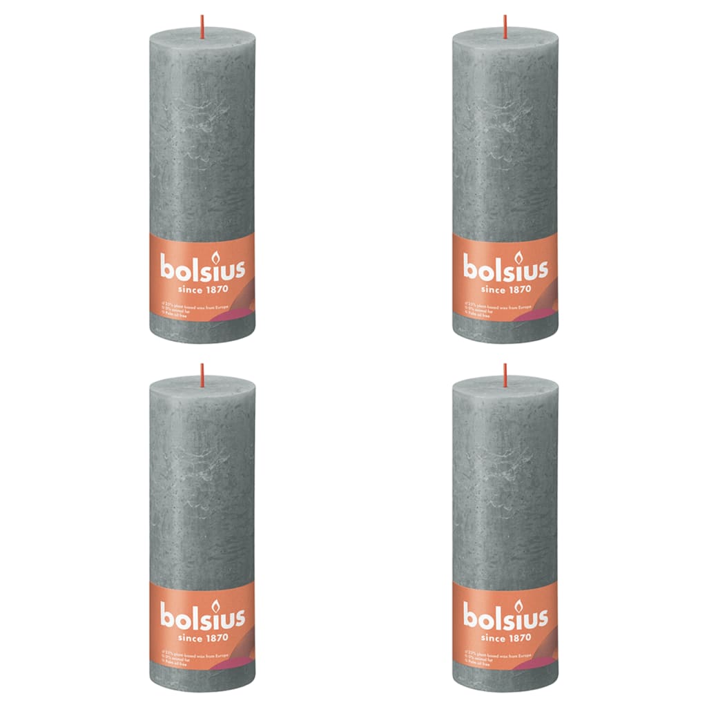 Bolsius Rustic Pillar Candles Shine 4 pcs 190x68 mm Eucalyptus Green