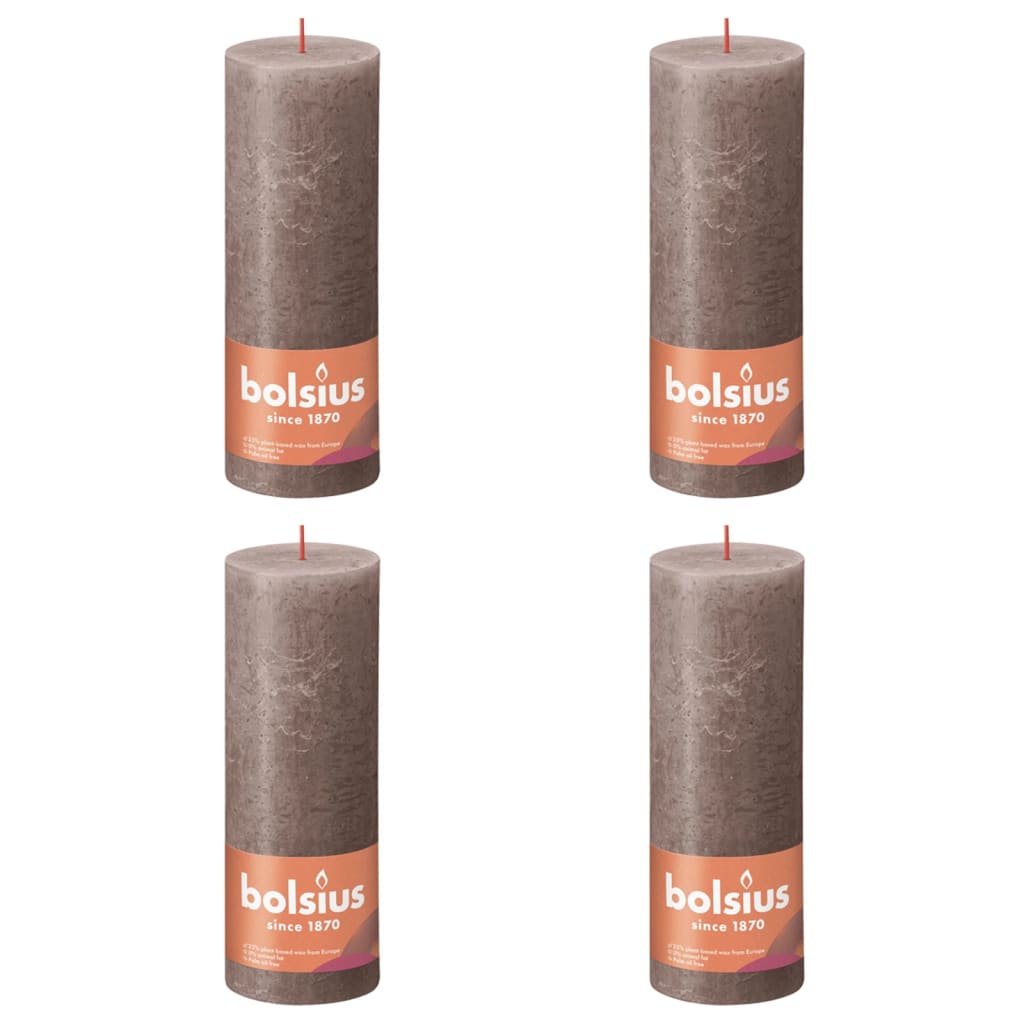 Bolsius Rustic Pillar Candles Shine 4 pcs 190x68 mm Rustic Taupe