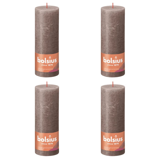 Bolsius Rustic Pillar Candles Shine 4 pcs 190x68 mm Rustic Taupe