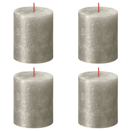 Bolsius Rustic Pillar Candles Shimmer 4 pcs 80x68 mm Champagne
