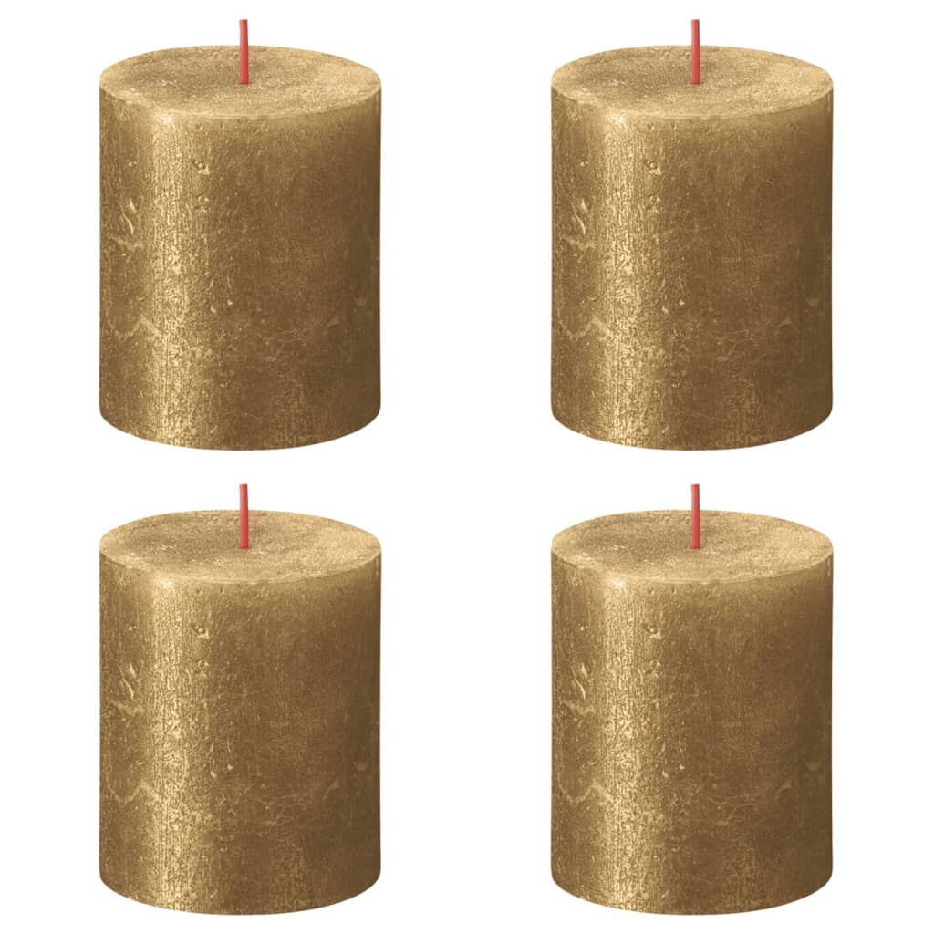 Bolsius Rustic Pillar Candles Shimmer 4 pcs 80x68 mm Gold