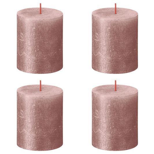 Bolsius Rustic Pillar Candles Shimmer 4 pcs 80x68 mm Pink