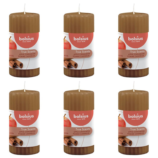 Bolsius Ribbed Pillar Scented Candles 6 pcs 120x58 mm Apple Cinnamon